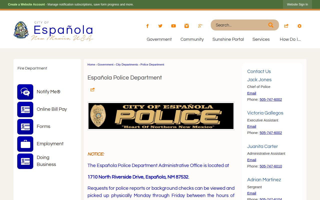 Española Police Department official arrest records source