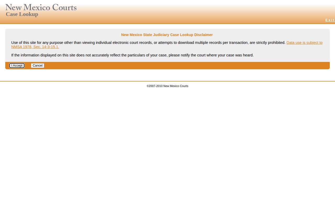 New Mexico Case Lookup search page for court-side case research