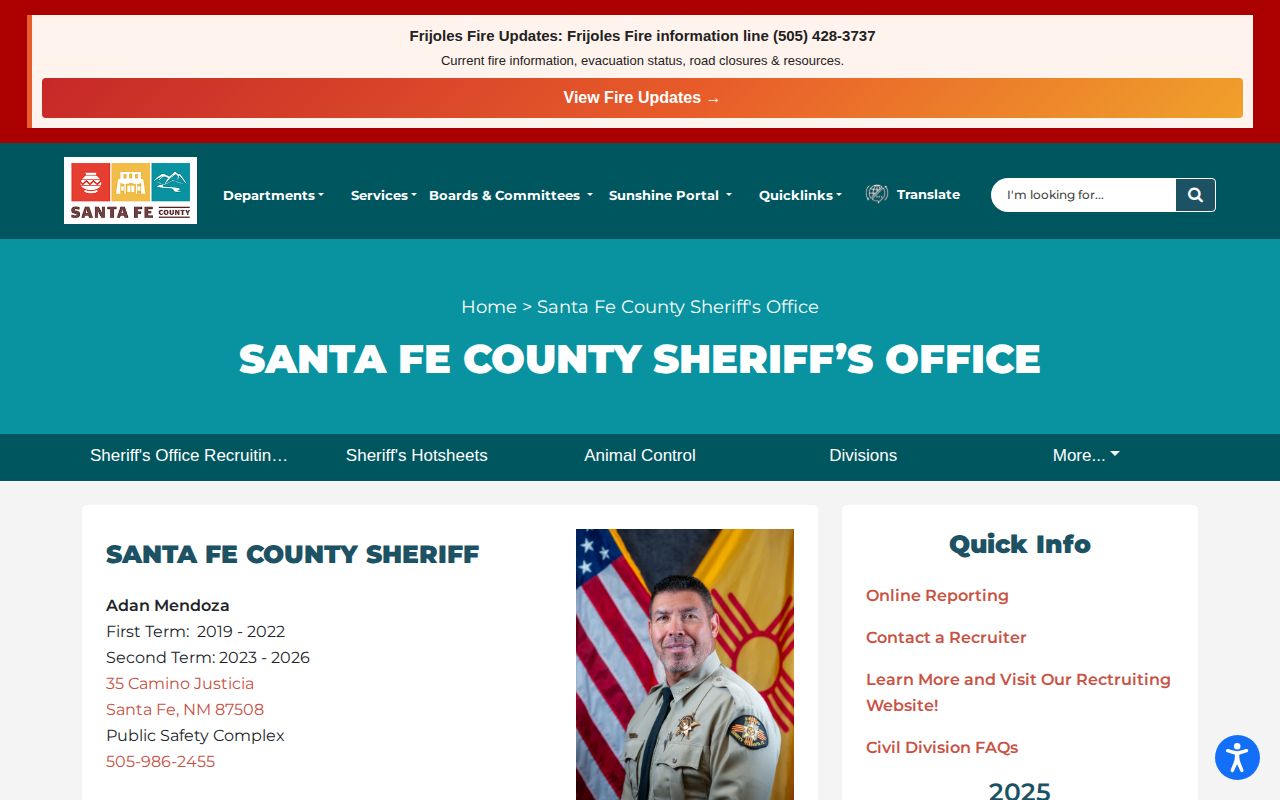 Santa Fe County Sheriff website shown as an official agency contact source